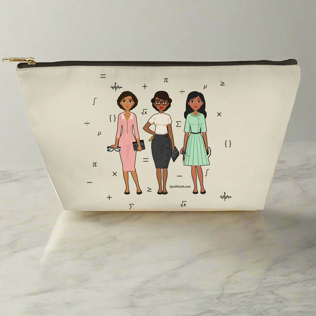 Cosmetics Bag Front Hidden Figures Black Women Stem Engineer Math Quel Parish Vintage Black Beauty Gifts for African American Women