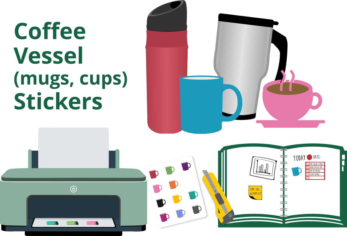 Quel Parish Original Downloads Coffee Mug Cup Planner Stickers