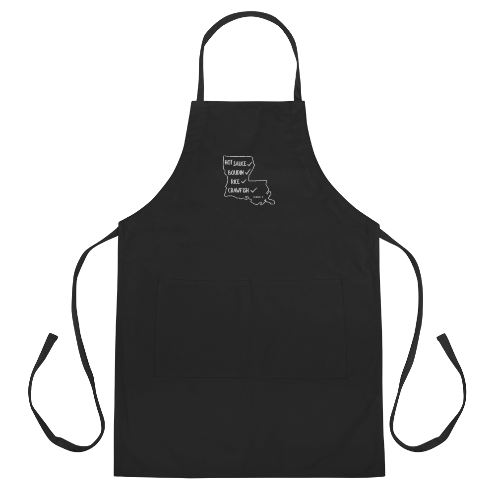 Louisiana Cook Food List Apron crawfish boudin hot sauce rice Quel Parish Southerner Gift