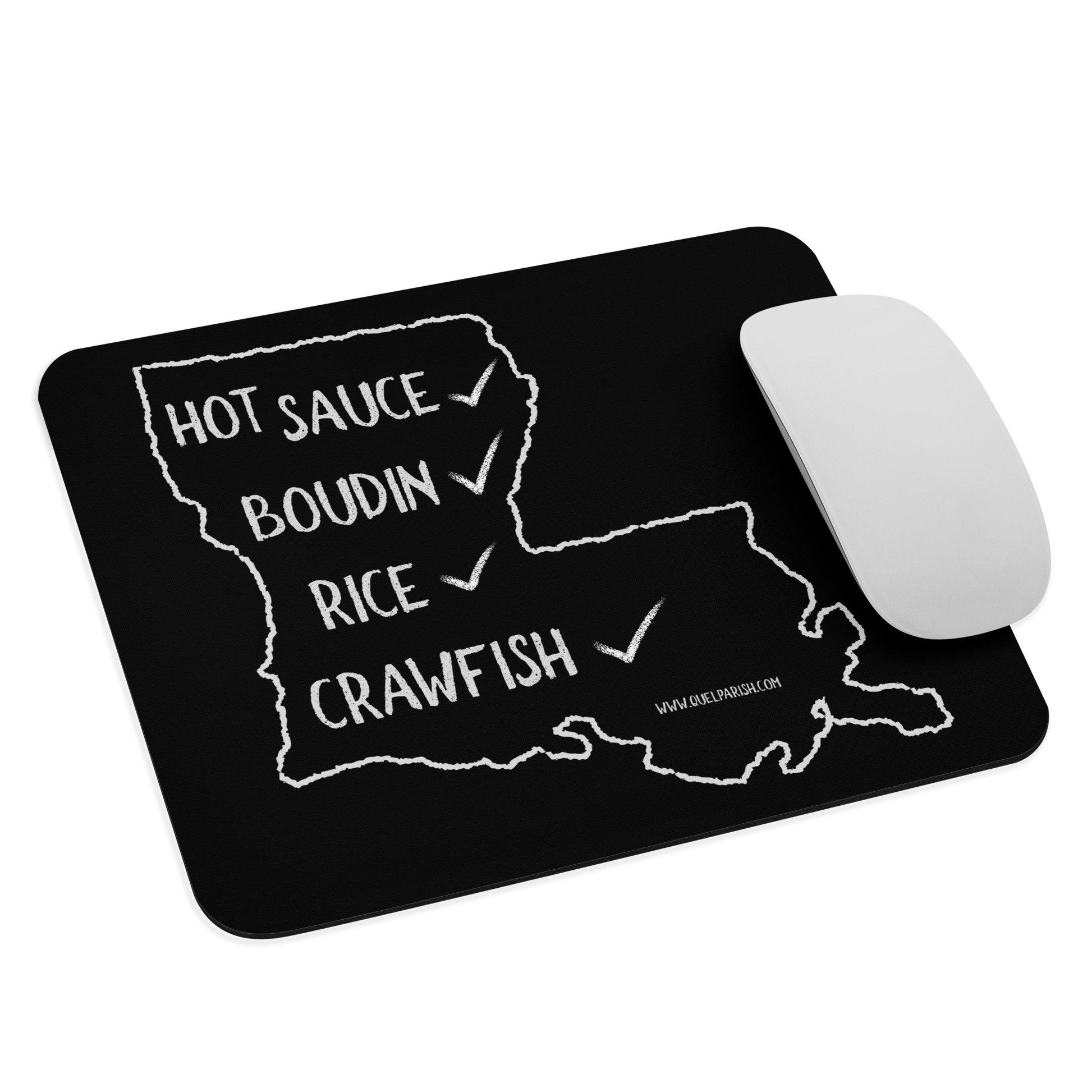 Louisiana Cook Food List Mouse Pad crawfish boudin hot sauce rice Quel Parish Southerner Gift